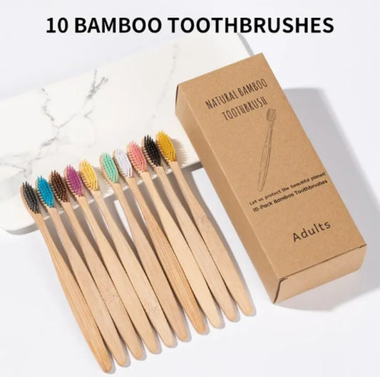 Eco-Friendly Bamboo Toothbrush Set of 10