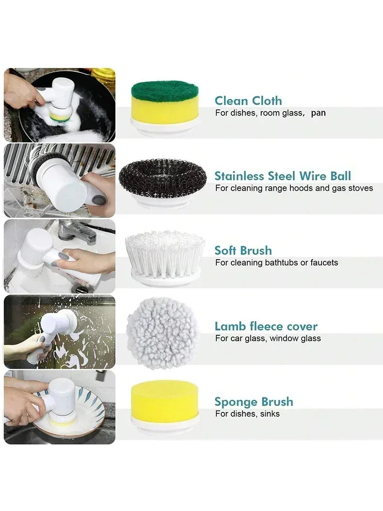 Spin Scrubber with 5 Replaceable Brush Heads